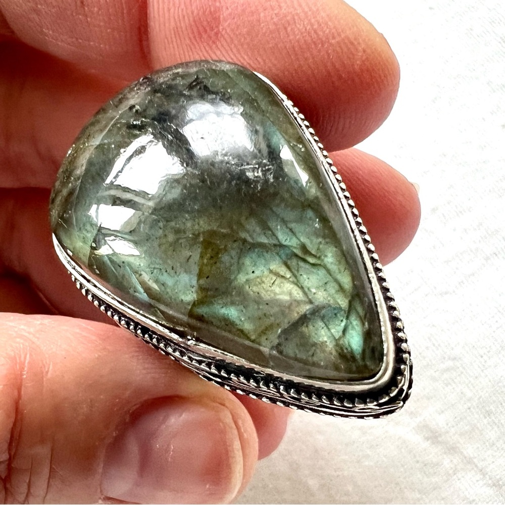 925 Alchemy DARK LABRADORITE Flash Teardrop Ring 9